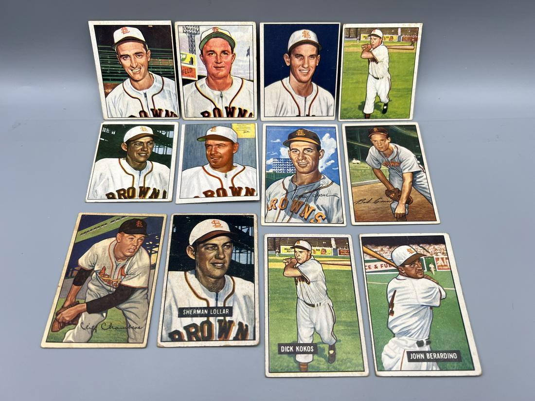 Lot of (12) Assorted 1950/1951/1952 Bowman St. Louis Browns Baseball Cards - Varying Conditions (1 of 2)