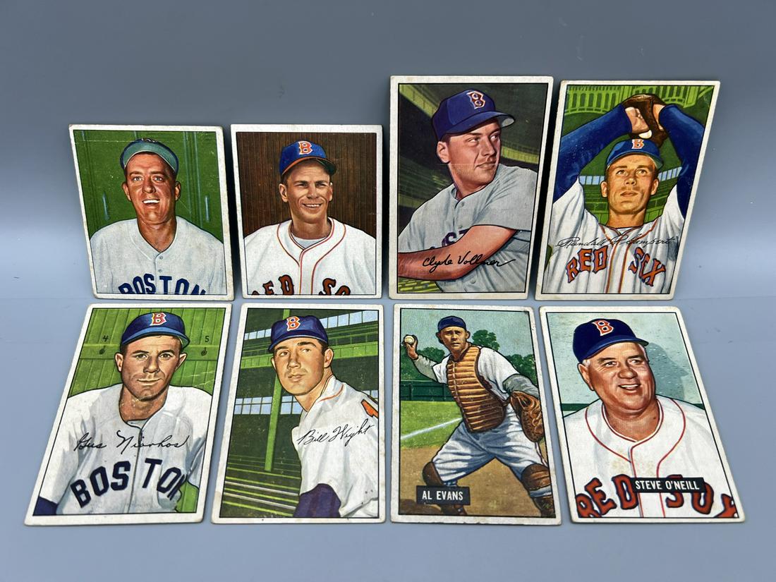 Lot of (8) Assorted 1950/1951/1952 Bowman Boston Red Sox Baseball Cards - Varying Conditions (1 of 2)