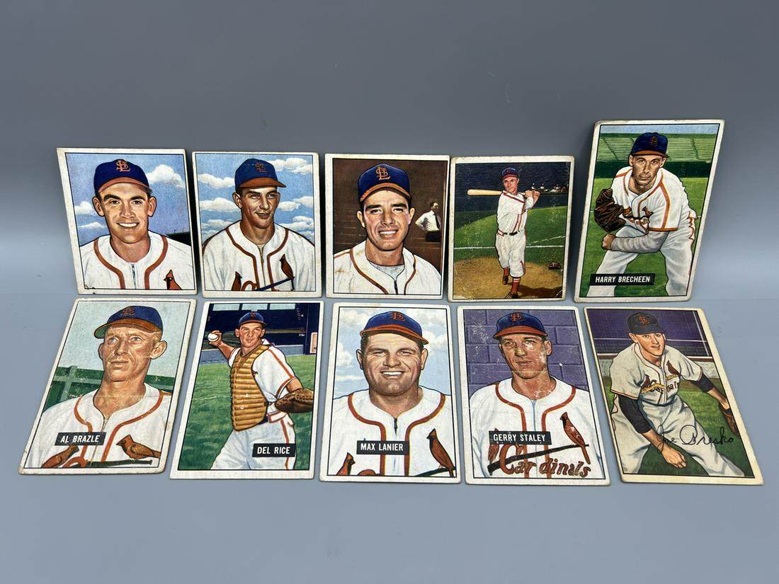 Lot of (10) Assorted 1950/1951/1952 Bowman St. Louis Cardinals Baseball Cards - Varying Conditions (1 of 2)