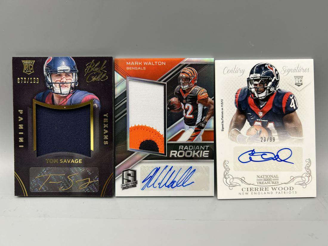 Lot of (3) Modern Football RC Auto & RPA Cards - Tom Savage, Mark Walton, Cierre Wood (1 of 2)