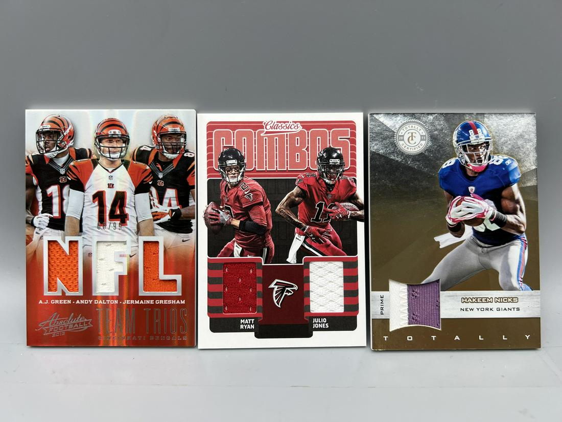 Lot of (3) Assorted Football Jersey/Patch Cards - AJ Green, Matt Ryan, Julio Jones, Hakeem Nicks (1 of 2)