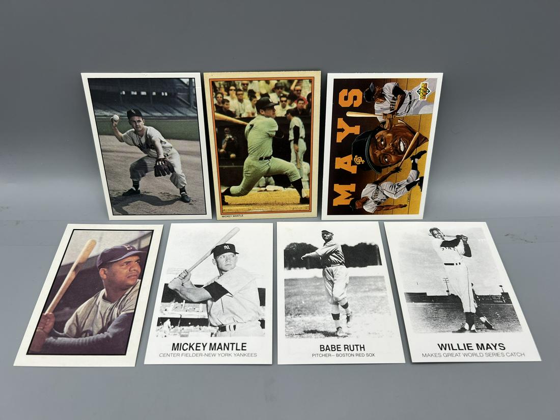 Lot of (7) Assorted Baseball All Time Greats Cards - Mickey Mantle, Willie Mays, Babe Ruth (1 of 2)