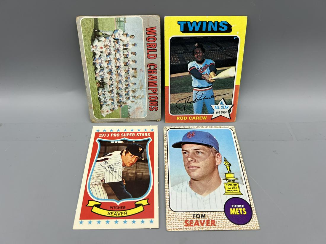 1970 Topps Mets Team Card #1, 1975 Topps Rod Carew #600, 1973 Pro Super Stars Tom Seaver #46 & 1968 (1 of 2)