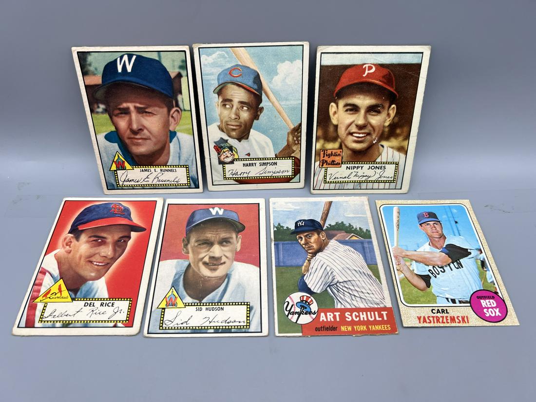 Lot of (7) Assorted Low Grade Condition Vintage Baseball Cards W/1952 & 1953 Topps - Carl (1 of 2)