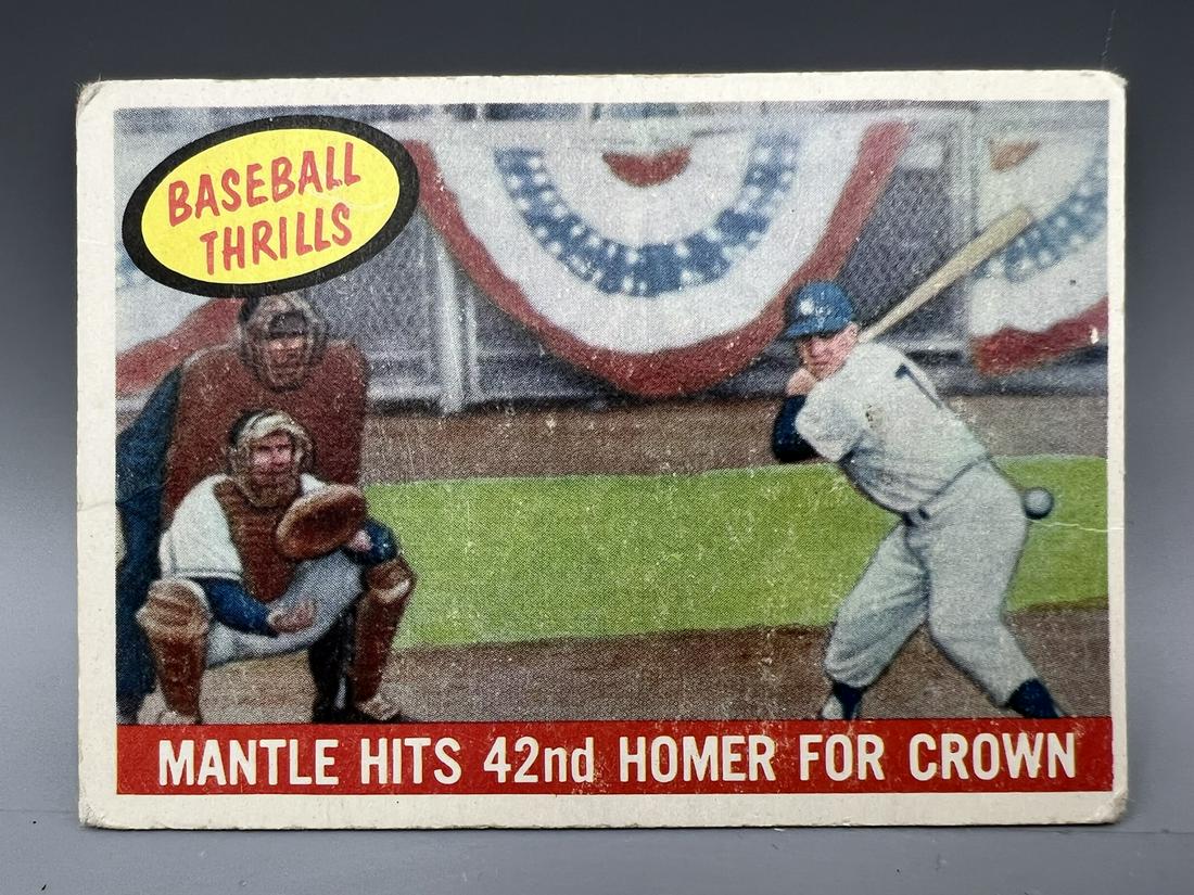 1959 Topps Baseball Thrills Mickey Mantle Hits 42nd Homer For Crown #461 (1 of 2)