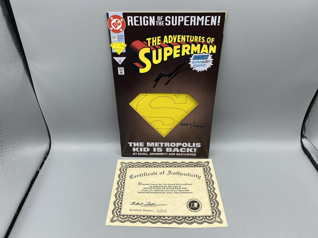 Adventures of Superman #501 Die Cut - Tom Grummett Signed with Dynamic Forces COA (1 of 4)