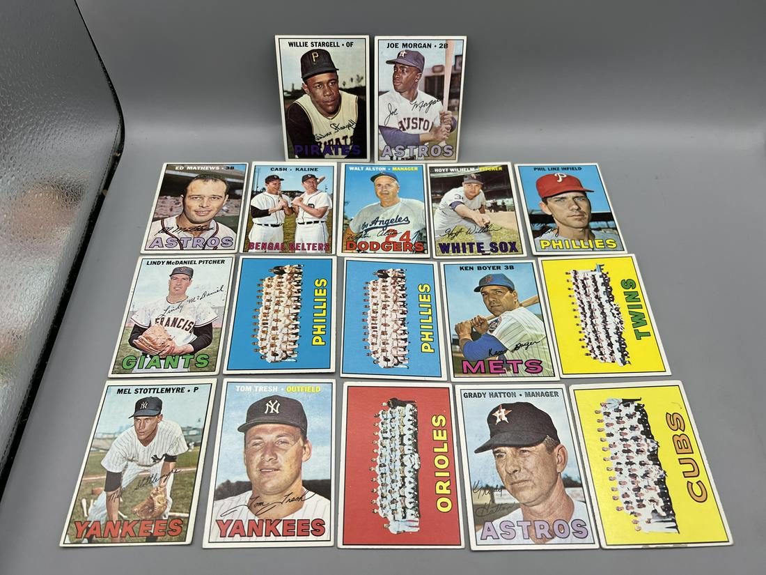 Lot of (17) Assorted 1967 Topps Baseball Cards - Varying Conditions - Willie Stargell, Joe Morgan, (1 of 9)