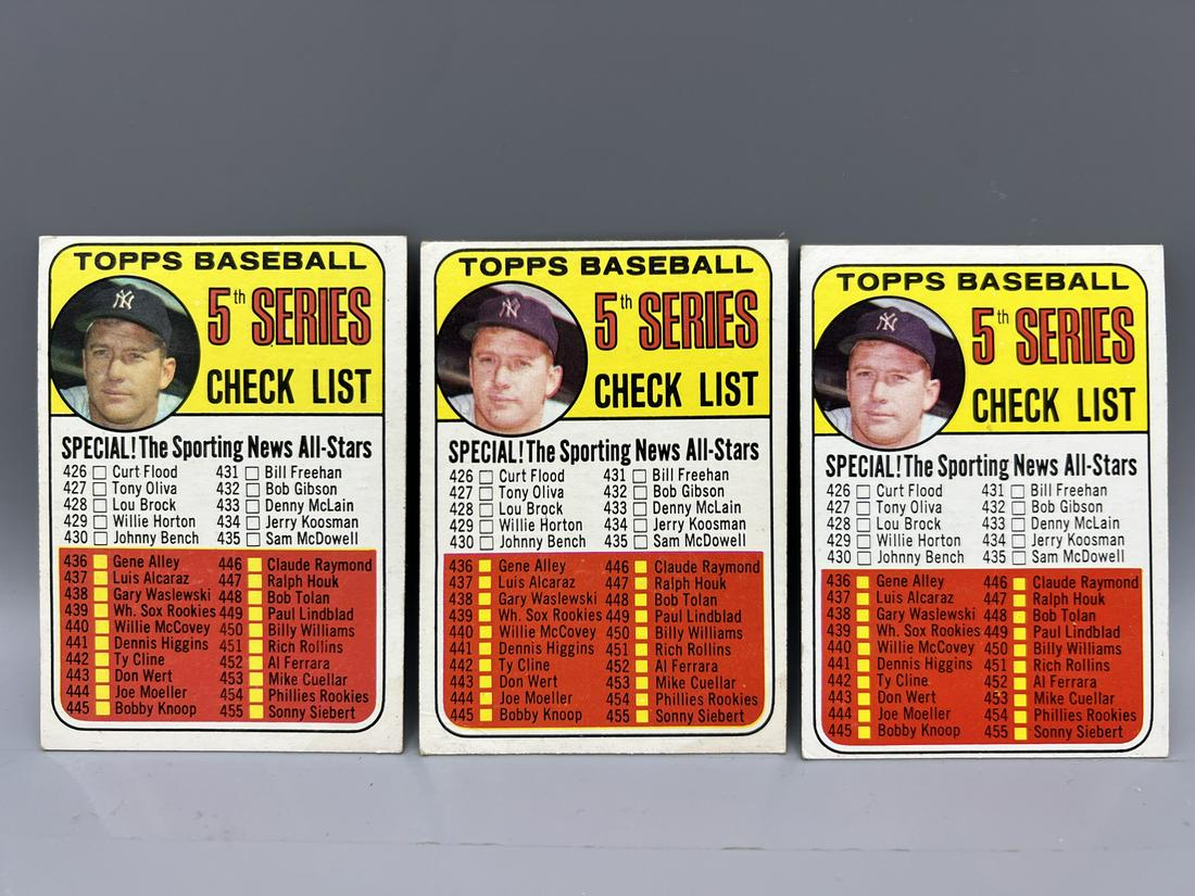 Lot of (3) 1969 Topps Mickey Mantle 5th Series Checklists #412 (1 of 2)