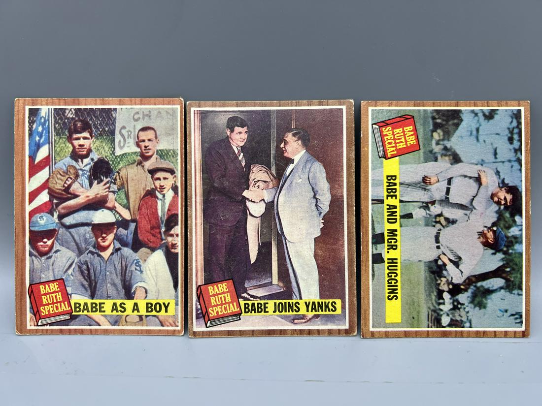 1962 Topps Babe Ruth Special Lot of 3 - Babe As A Boy #135, Babe Joins Yanks #136, & Babe And Mgr. (1 of 2)
