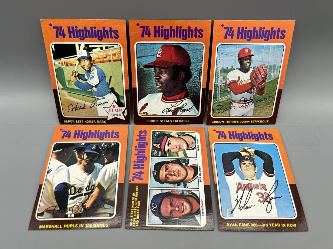 Lot of (6) Assorted 1975 Topps Mini Baseball Highlights Cards - Varying Conditions - Nolan Ryan, Lou (1 of 2)