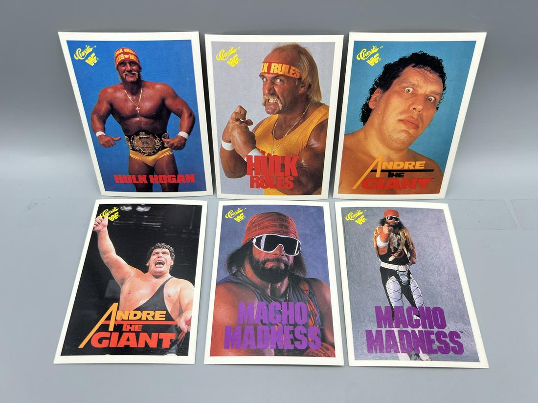 Lot of (6) 1990 Classic Wrestling Star Wrestler Cards - Varying Conditions - Hulk Hogan, Macho Man (1 of 2)