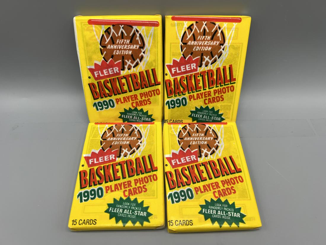 Lot of (4) 1990 Fleer Basketball Wax Packs (1 of 2)