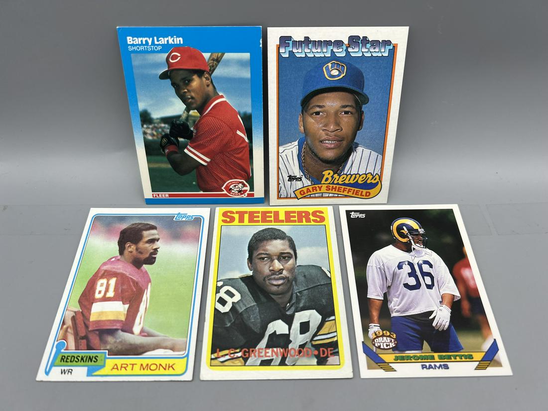 Lot of (5) Assorted Sports Star Player Rookie Cards - Barry Larkin, Art Monk, Jerome Bettis (1 of 2)