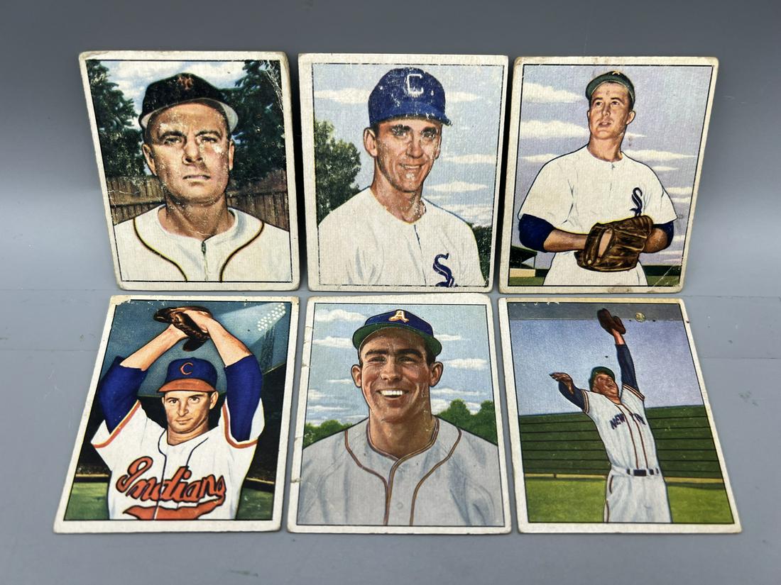 Lot of (6) 1950 Bowman Baseball Cards #82, #158, #181, #183, #185, #200 - Varying Conditions (1 of 2)