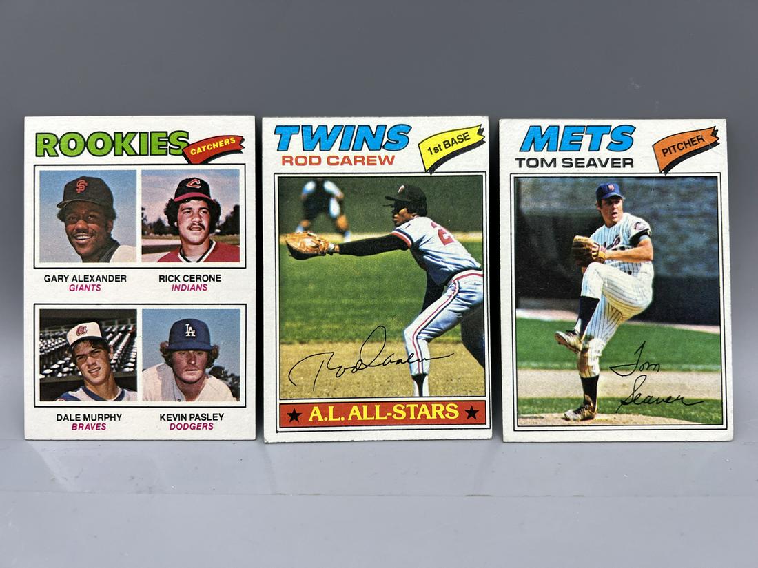 1977 Topps Dale Murphy RC #476, Rod Carew #120, & Tom Seaver #150 (1 of 2)