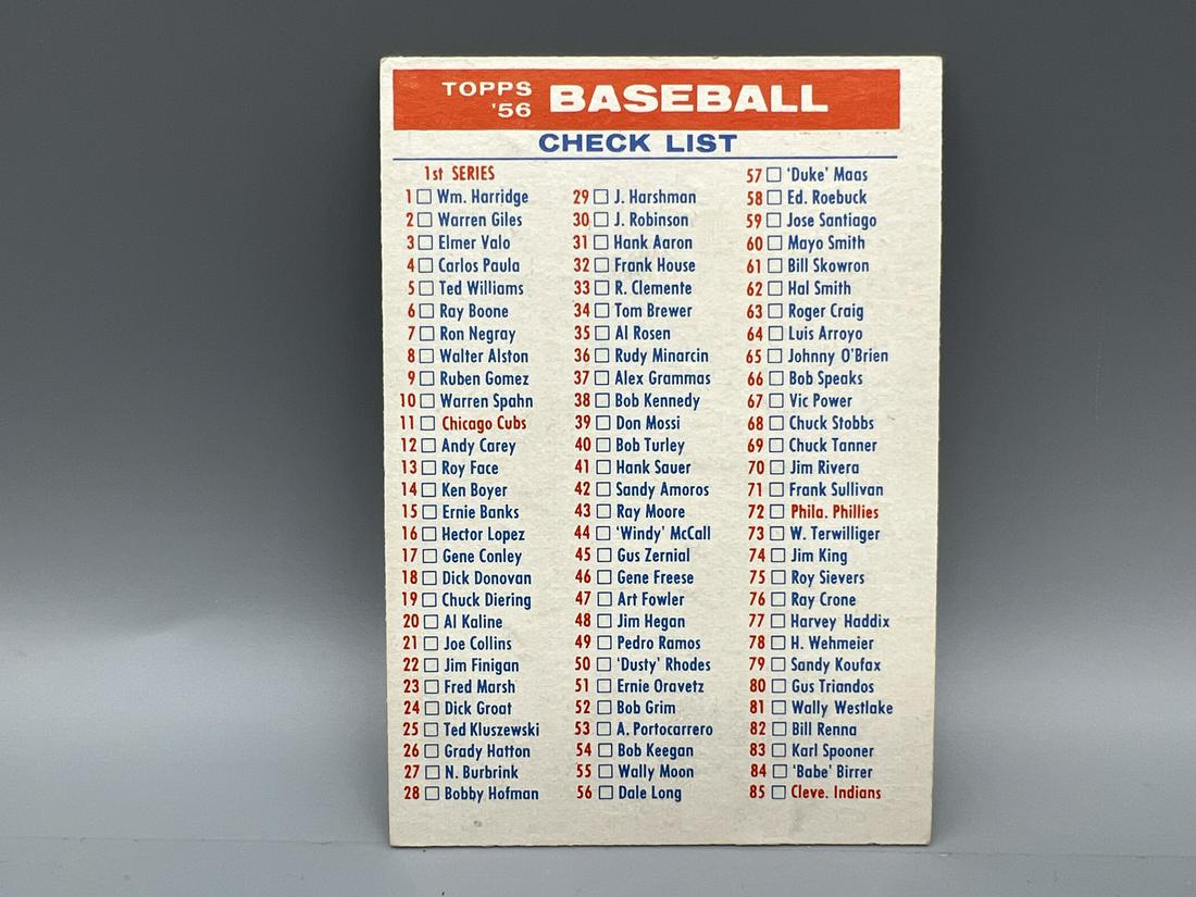 1956 Topps Baseball Checklist #1/3 (1 of 2)