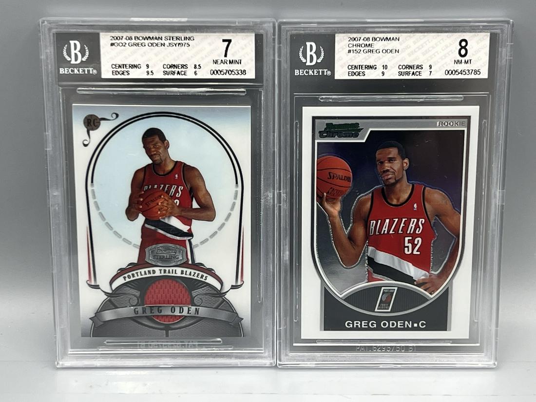 2007-08 Bowman Sterling Greg Oden Rookie Jersey Card BGS NM 7 & 2007-08 Bowman Chrome Greg Oden RC (1 of 2)