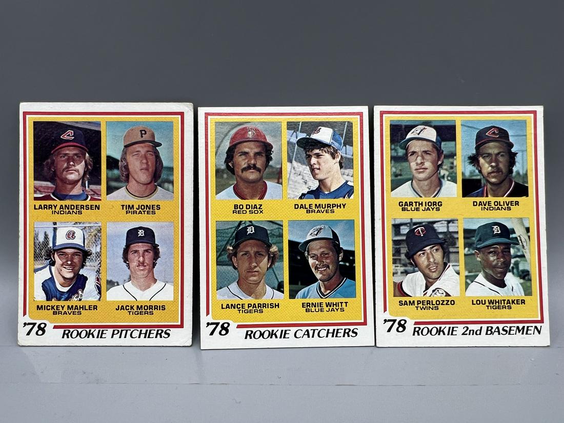 Lot of (3) 1978 Topps Jack Morris RC #703, Lance Parrish RC #708 & Lou Whitaker RC #704 - Varying (1 of 2)