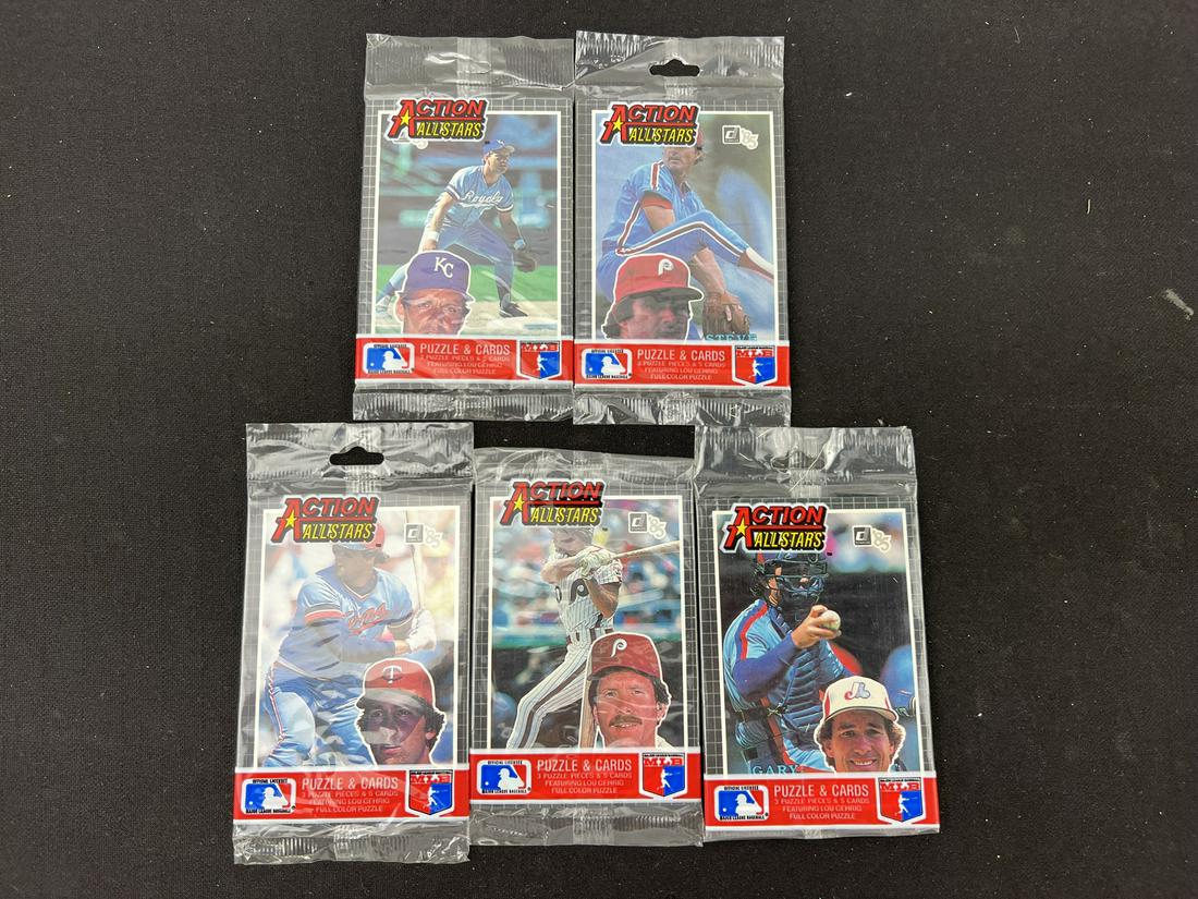 Lot of (5) 1985 Donruss Baseball Sealed Action All Stars Packs W/ Stars On Front (1 of 2)