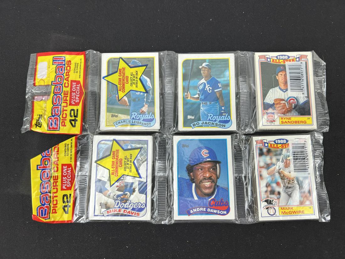 Lot of (2) 1989 Topps Baseball Sealed Rack Packs W/ Bo Jackson & Mark McGwire On Fronts (1 of 2)