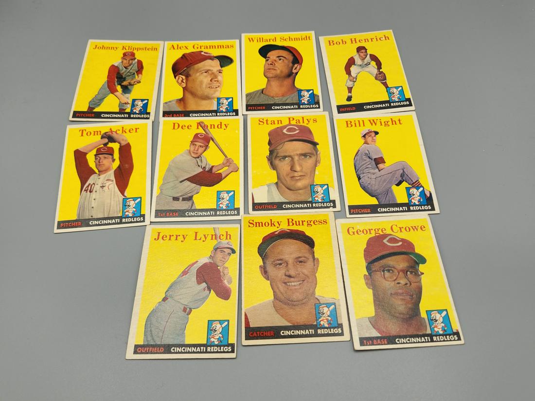 (11) 1958 Topps Baseball Cards All Reds Players - Most Look Mid Grade (1 of 2)