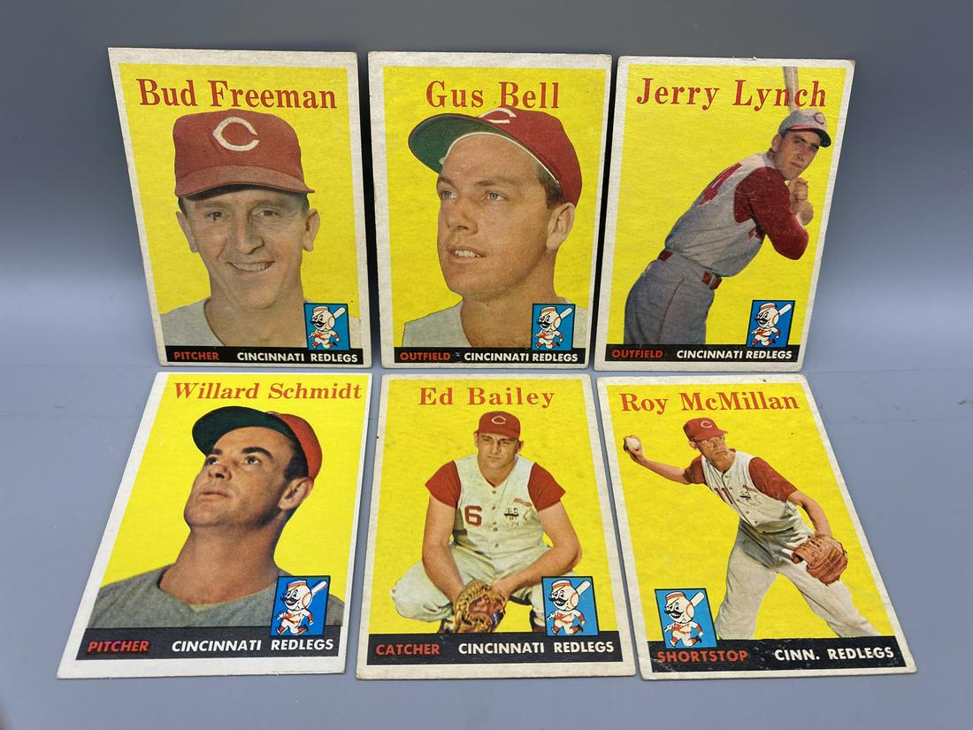 6 Diff - 1958 Topps BB All Reds #27, 75, 103, 214, 330, 360, (1 of 2)