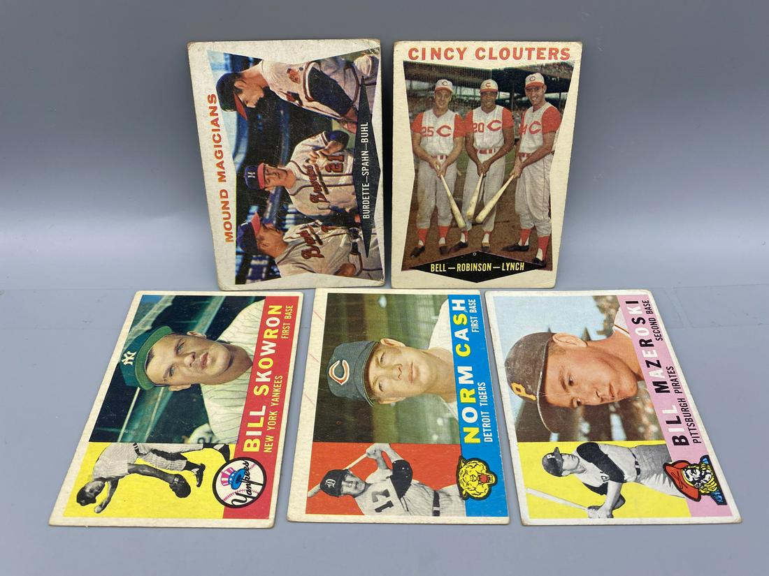 1960 Topps BB 5 Diff - #55 Mazeroski, #230 Spahn, #352 Robinson, #370 Skowron, #488 Cash   Stars HOF (1 of 2)