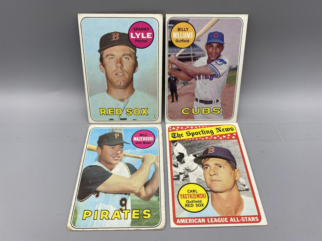 4 - 1969 Topps BB HOF #450 B. Williams, #425 Yaz, #335 Mazeroski, #311 Sparky Lyle RC (1 of 2)
