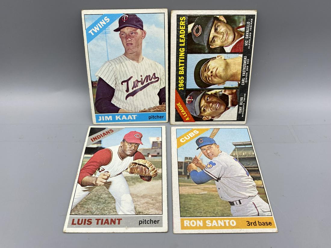 4 - 1966 Topps BB HOF - 5/Stars #216 Yaz LL, #285 Tiant, #290 Santo, #445 Kaat (1 of 2)