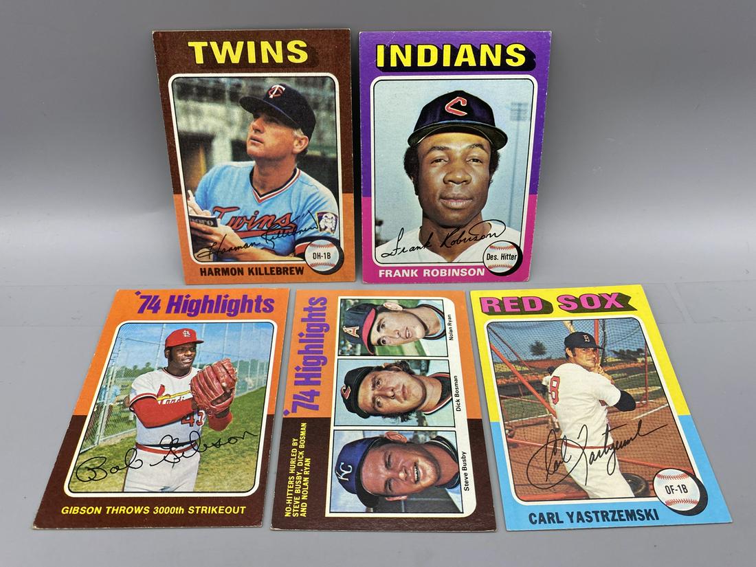 5- 1975 Topps BB HOF -#3 Gibson Highlights, #7 Ryan Highlights, #280 Yaz, #580 F. Robinson, #640 (1 of 2)