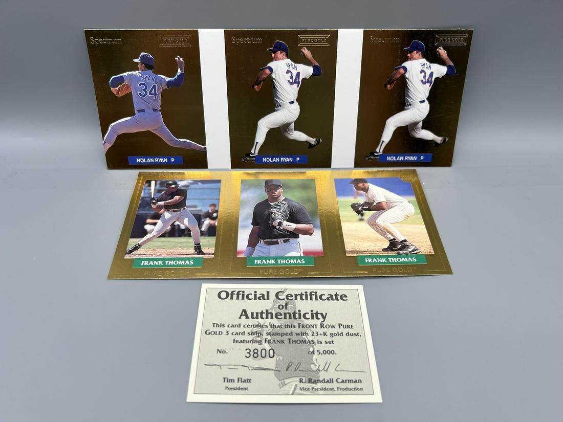 1993 Spectrum Nolan Ryan Strip & 1992 Front Row Pure Gold Frank Thomas Strip #3800/5000 - Gold Foil (1 of 2)