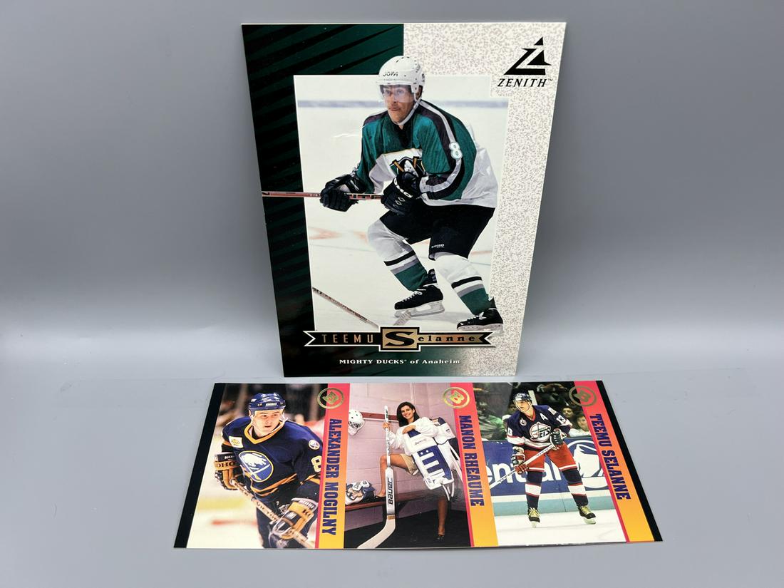Ballstreet Hockey Strip Card Mogilny/Rheaume/Selanne & 1998 Pinnacle Zenith 8"x10" Teemu Selanne (1 of 2)