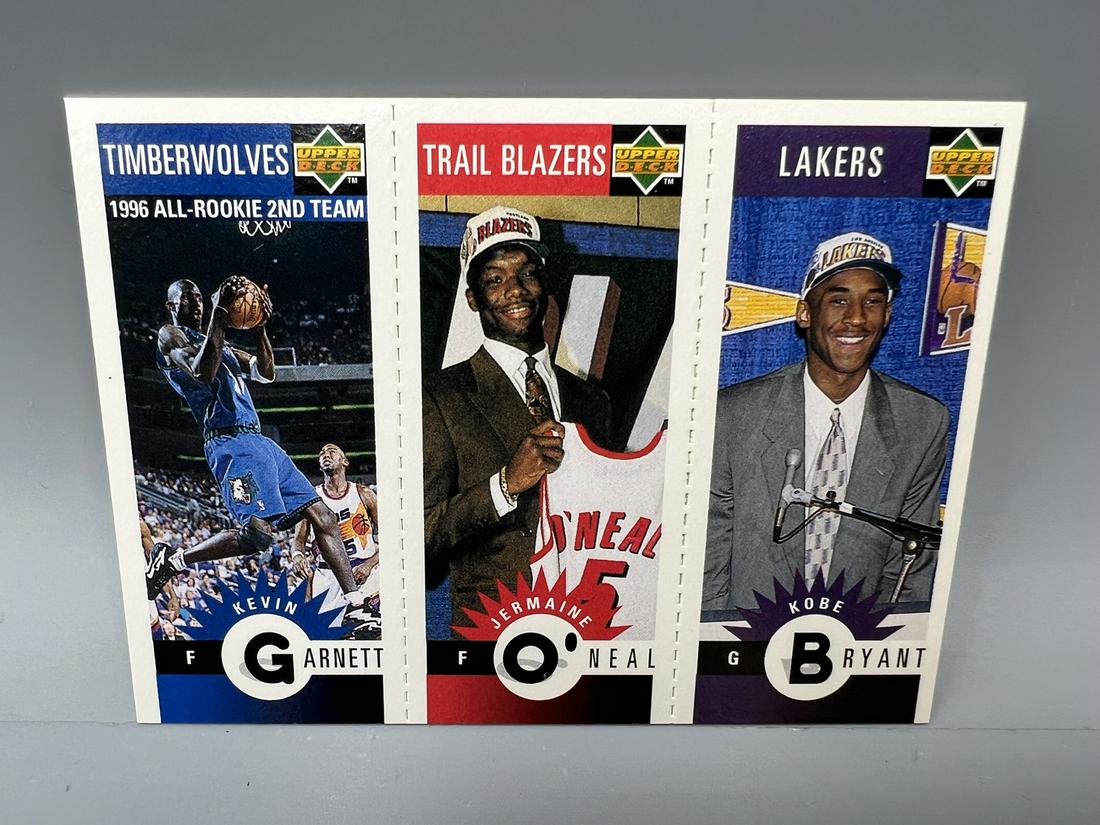 1996 Upper Deck Kobe Bryant/Jermaine O'Neal/Kevin Garnett Triple RC (1 of 2)