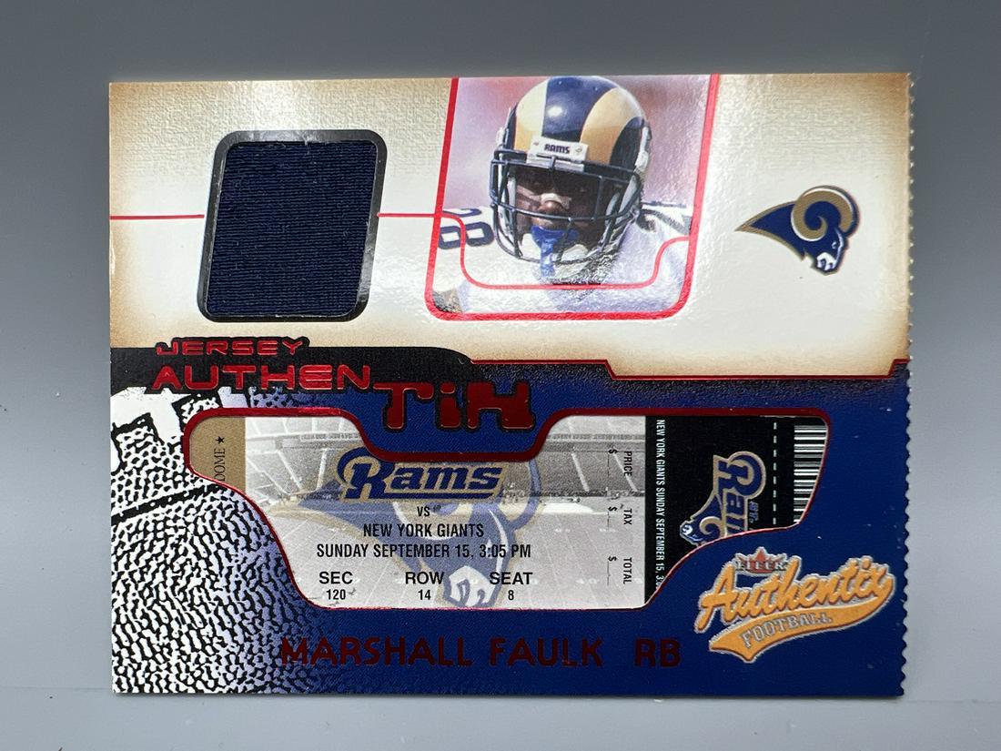 2002 Fleer Authentix Marshall Faulk Game Used Jersey Card (1 of 2)
