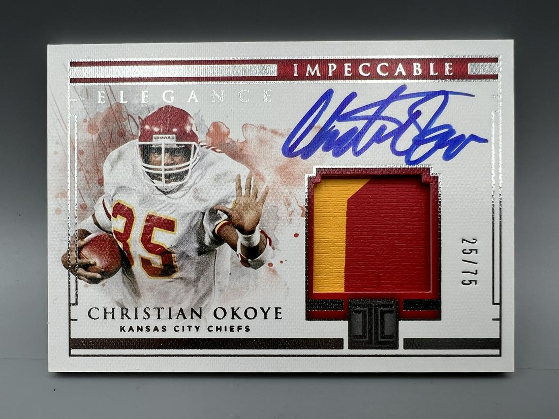 2019 Panini Impeccable Christian Okoye On Card Patch Auto #25/75 (1 of 2)