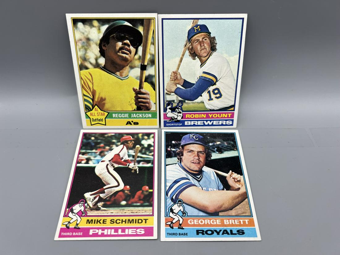 1976 Topps Reggie Jackson #500, Robin Yount #316, Mike Schmidt #480, & George Brett #19 - Varying (1 of 2)
