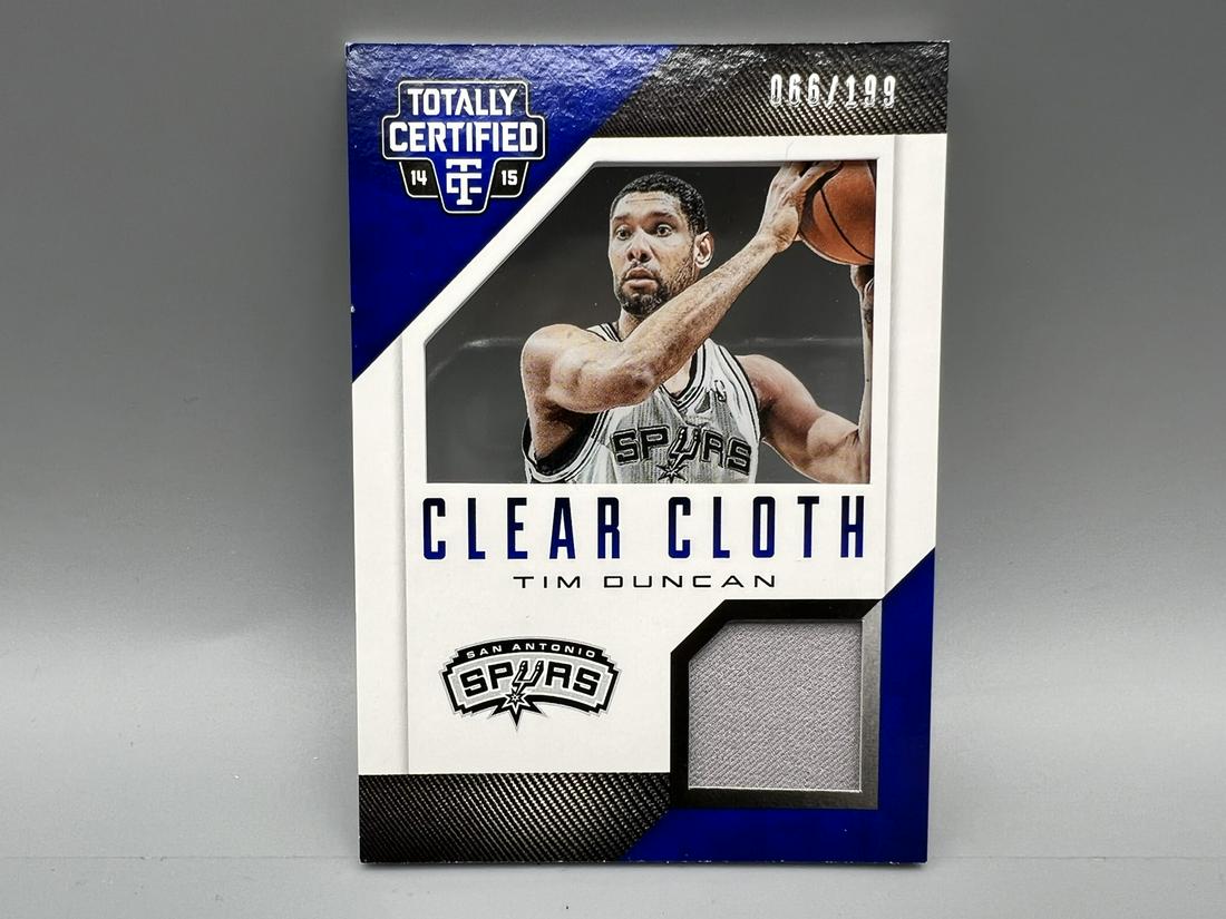 2014-15 Panini Totally Certified Clear Cloth Tim Duncan Blue Game Used Jersey Card #066/199 (1 of 2)