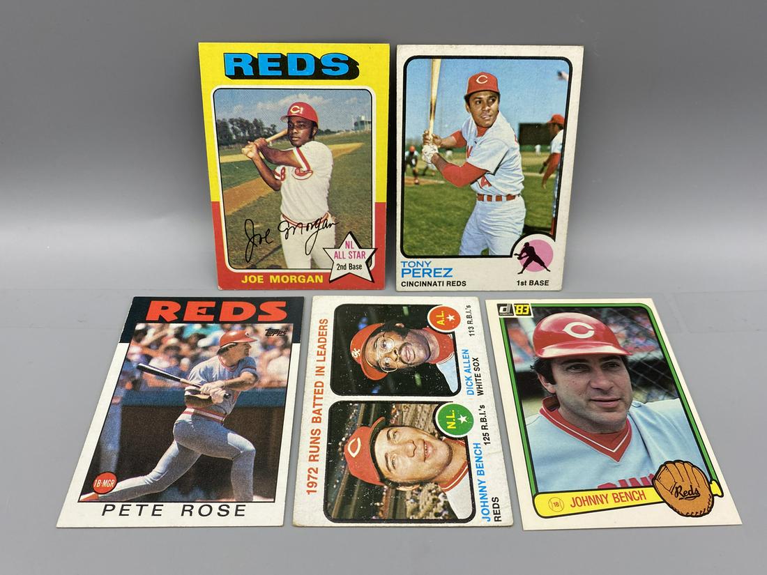 Lot of (5) Vintage Cincinnati Reds Star Player Cards - Joe Morgan, Tony Perez, Pete Rose, Johnny (1 of 2)