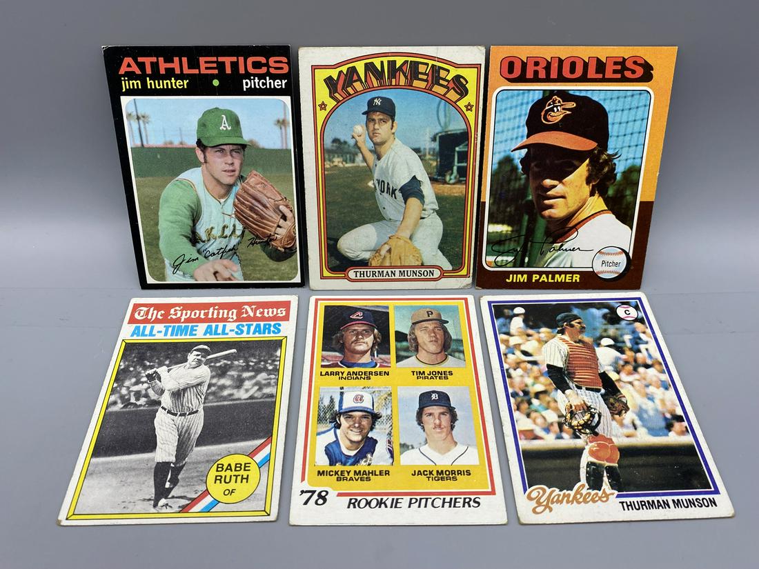 Lot of (6) Baseball Vintage Star Player Cards - Jim Hunter, Thurman Munson, Jim Palmer, Jack Morris (1 of 2)
