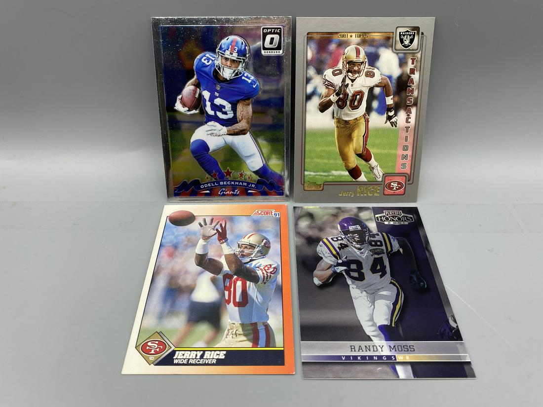 Lot of (4)  Football Cards - Odell Beckham Jr, Jerry Rice, Randy Moss - Varying Conditions (1 of 2)