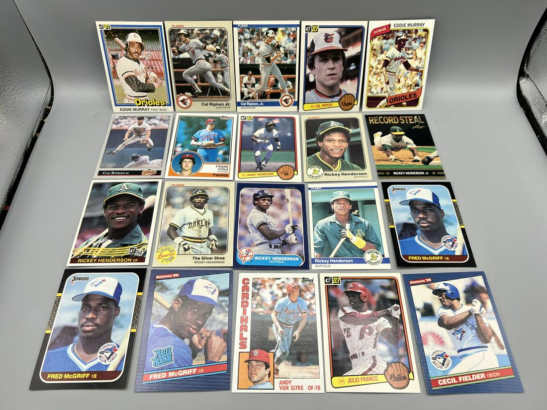 Lot of (20) Assorted 1980's Baseball Star & Rookie Cards - Varying Conditions - Rickey Henderson, (1 of 9)