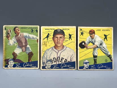 1934 Goudey Arndt Jorgens #72, Walter Beck #50, & Joe Kunel #16: 1934 Goudey Arndt Jorgens #72, Walter Beck #50, & Joe Kunel #16