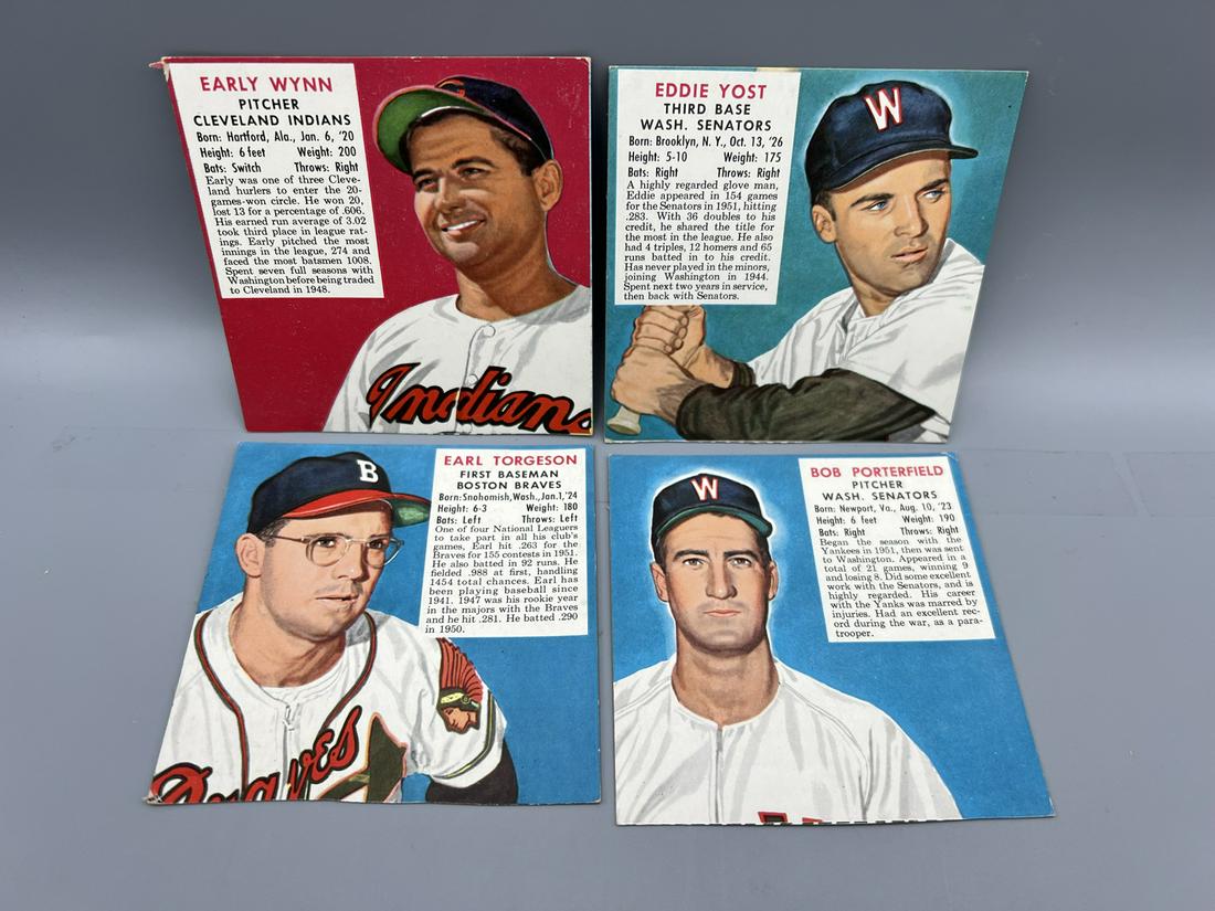 Lot of (4) 1952 Red Man Cards - Early Wynn, Eddie Yost, Earl Torgeson, Bob Porterfield (1 of 2)