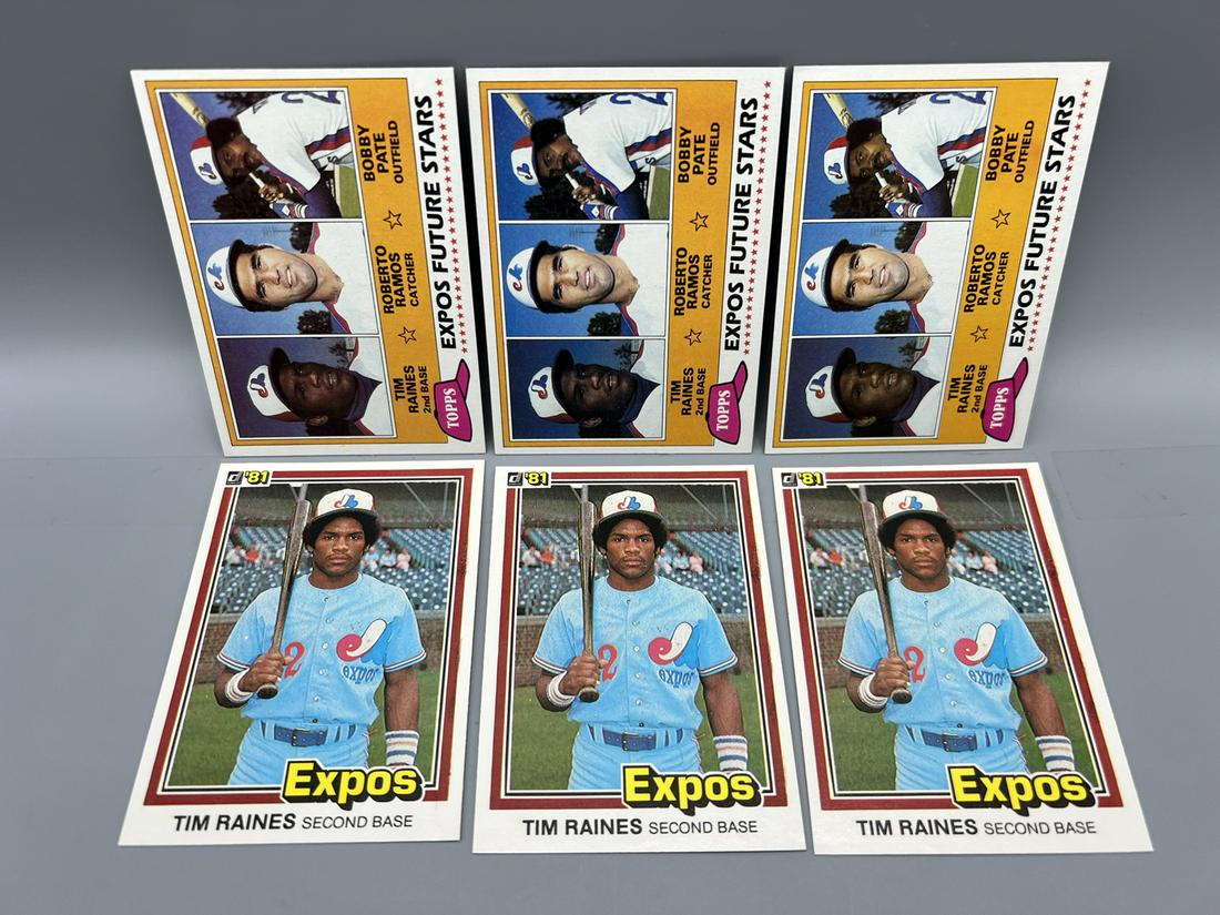 Lot of (6) 1981 Topps & Donruss Tim Raines RC's (1 of 2)