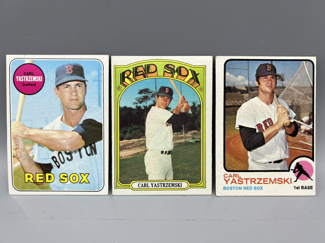1969 Topps Carl Yastrzemski #130, 1972 Topps #37, & 1973 Topps #245: 1969 Topps Carl Yastrzemski #130, 1972 Topps #37, & 1973 Topps #245