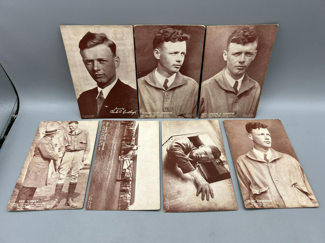 Lot of (7) 1920's Charles Lindbergh Exhibit Vending Arcade Cards (1 of 2)