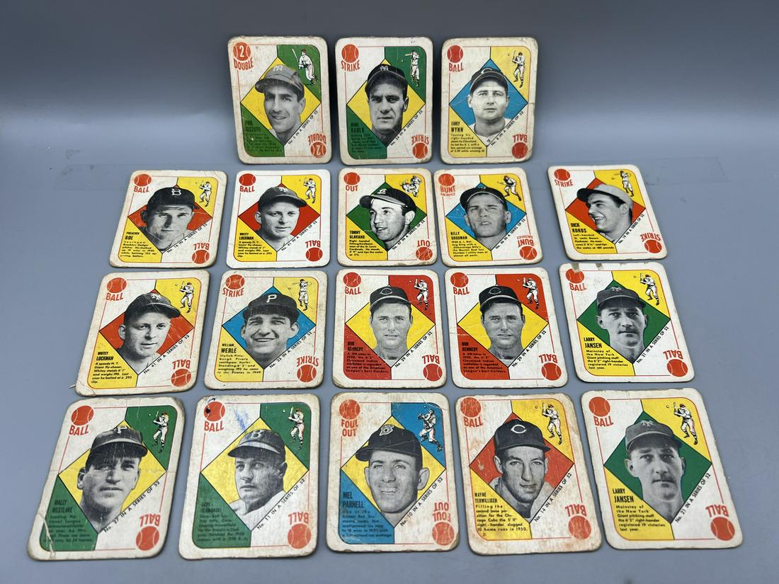 Lot of (18) 1951 Topps Red Back Assorted Cards W/ Some Stars - Mostly Low Grade Conditons - Phil: Lot of (18) 1951 Topps Red Back Assorted Cards W/ Some Stars - Mostly Low Grade Conditons - Phil Rizzuto, Hank Bauer, Early Wynn, Preacher Roe