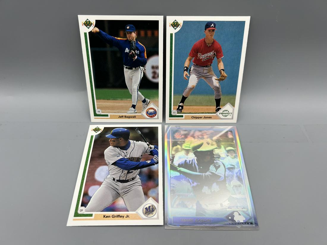 Lot of (4) Assorted 1991 Upper Deck Baseball Star Player Cards - Jeff Bagwell & Chipper Jones RCs (1 of 2)