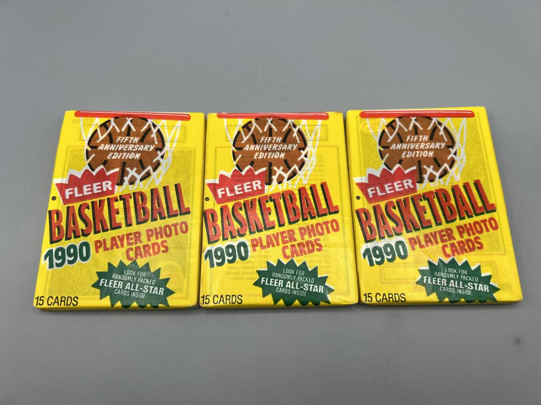 Lot of (3) 1990 Fleer Basketball Unopened Wax Packs (1 of 2)