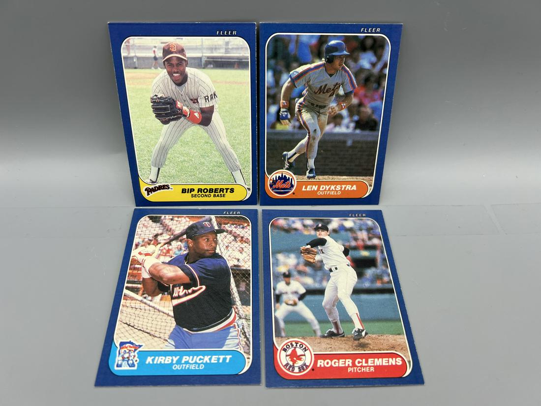 Lot of (4) Assorted 1986 Fleer Baseball Cards - Kirby Puckett, Roger Clemens 2nd Year Cards, Dykstra (1 of 2)